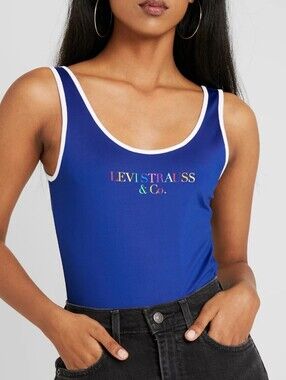 Levi Strauss & Co. Size XL NEW: Royal Blue Logo Bodysuit with White Trim
